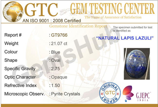 21.07 ct Natural Certified Lapis Lazuli (Lajwart)